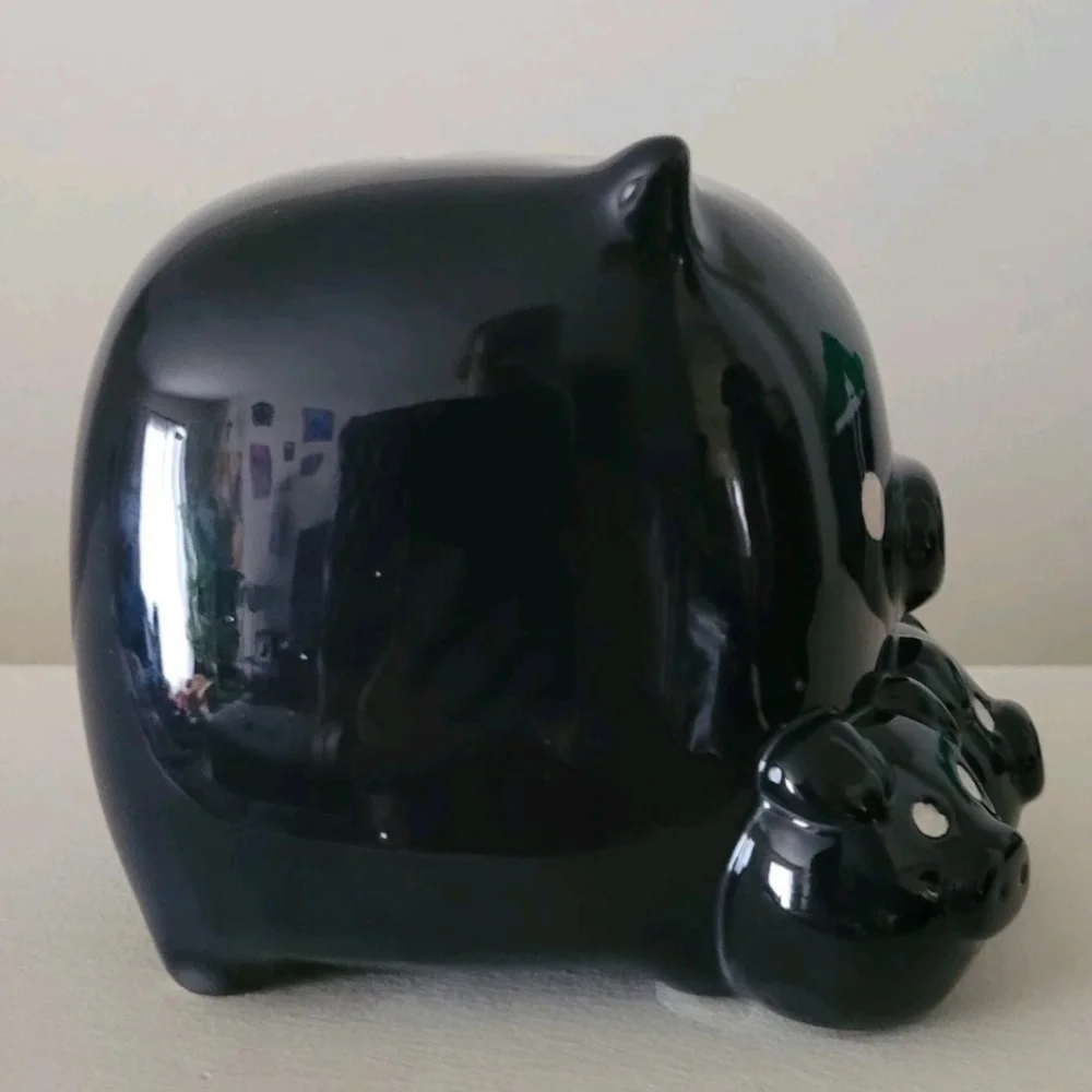Y2K Piggy Coin Bank Black Pig Mom 3 Baby Pigs Square Whimsical Farmhouse pop art